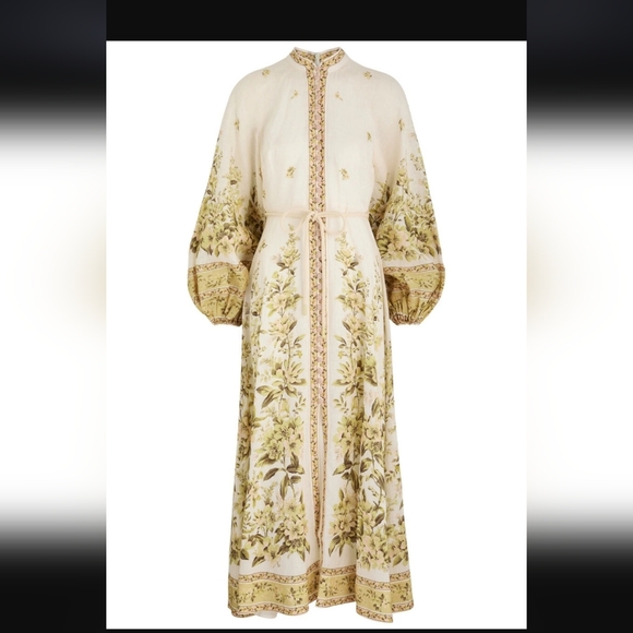 Elegant Floral Maxi Dress in Cream and Green - Picture 5 of 9